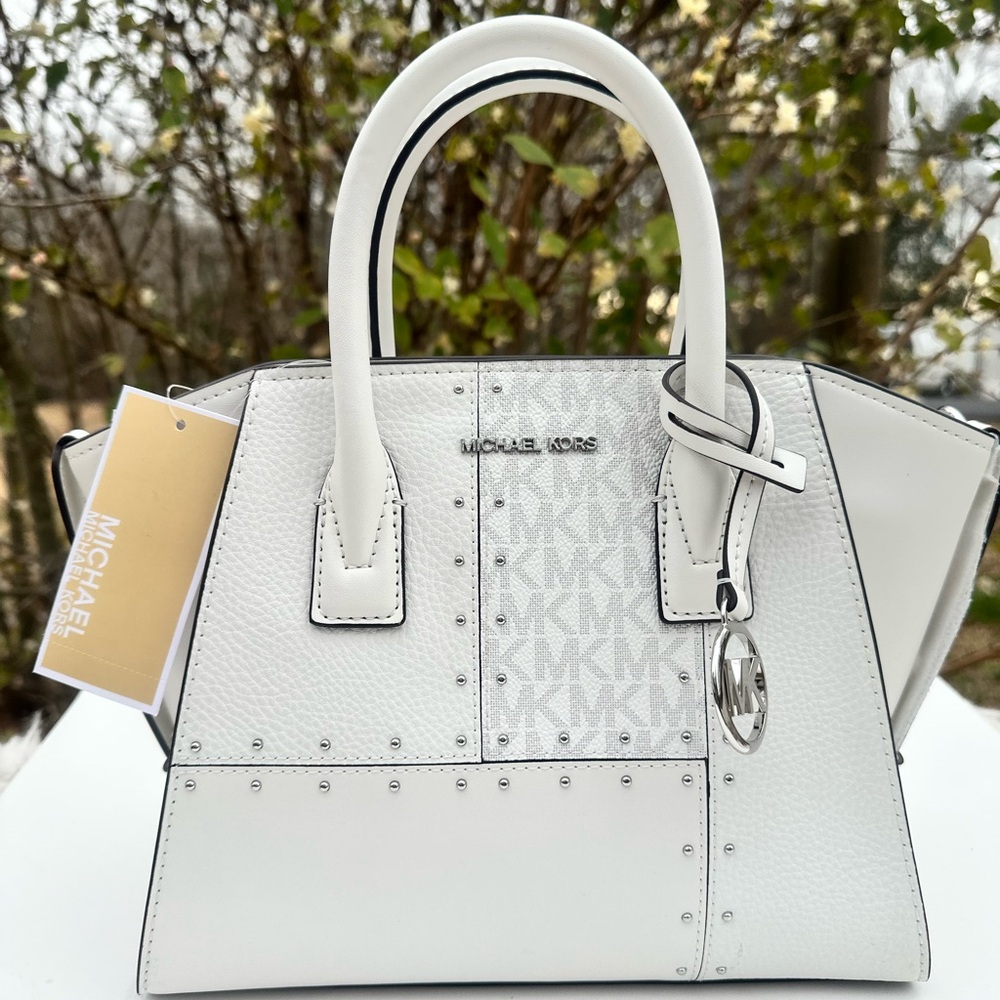 Michael Kors Small Avril With Studs Leather TZ Satchel Optic White Crossbody